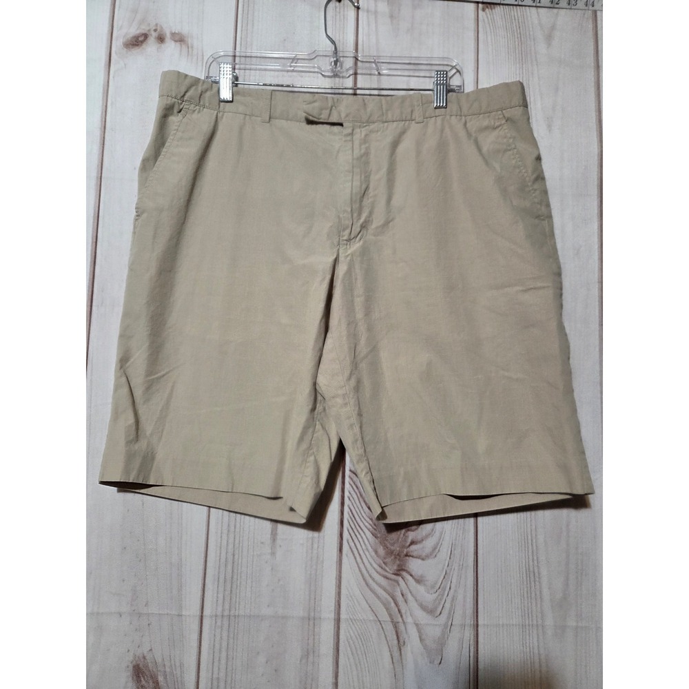 Perry Ellis Premium Mens Tan Plaid Cotton Shorts Size 38 Khaki Casual Summer
